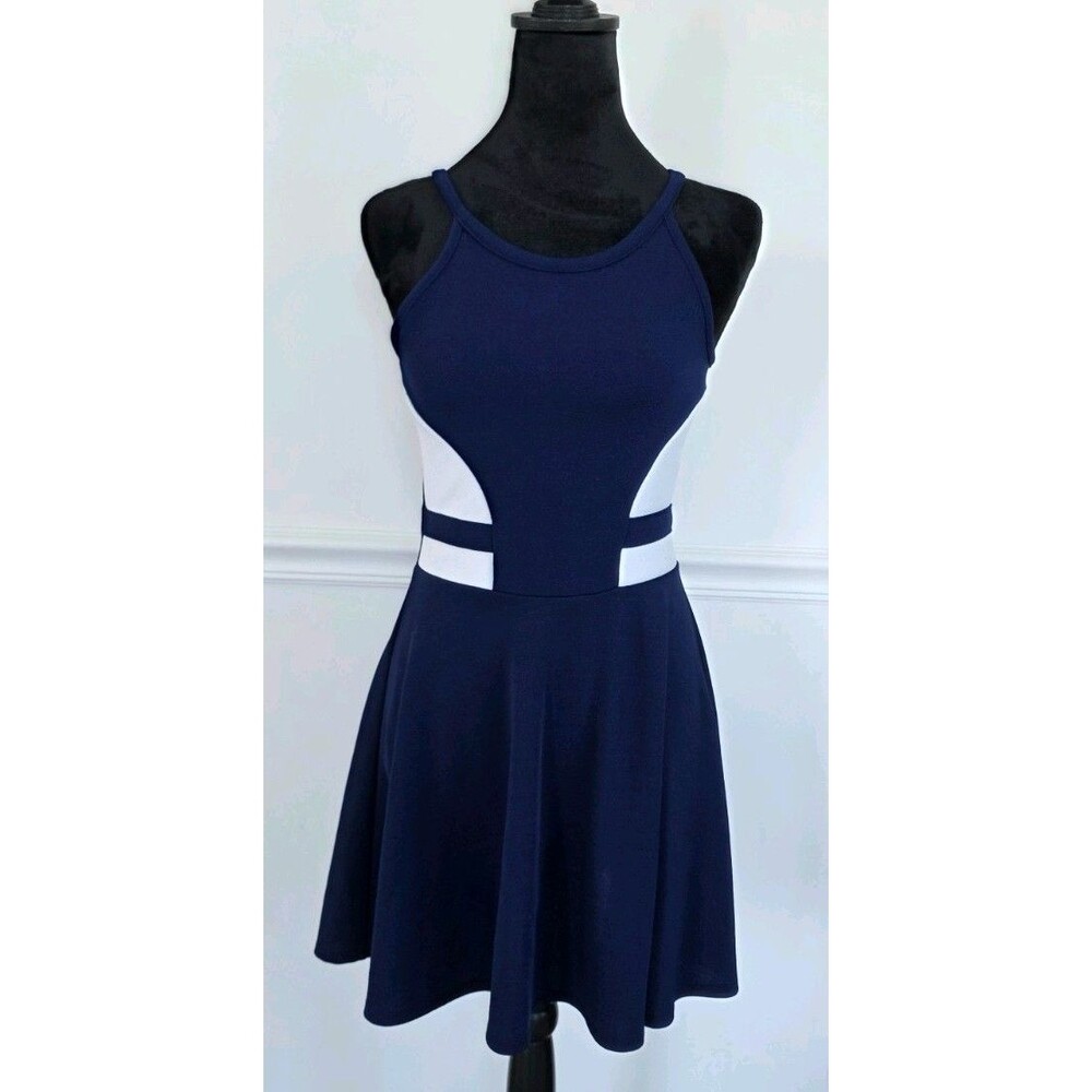 Aqua Girl Navy White Colorblock Fit Flare Dress Tagged XL Fits S M Made USA